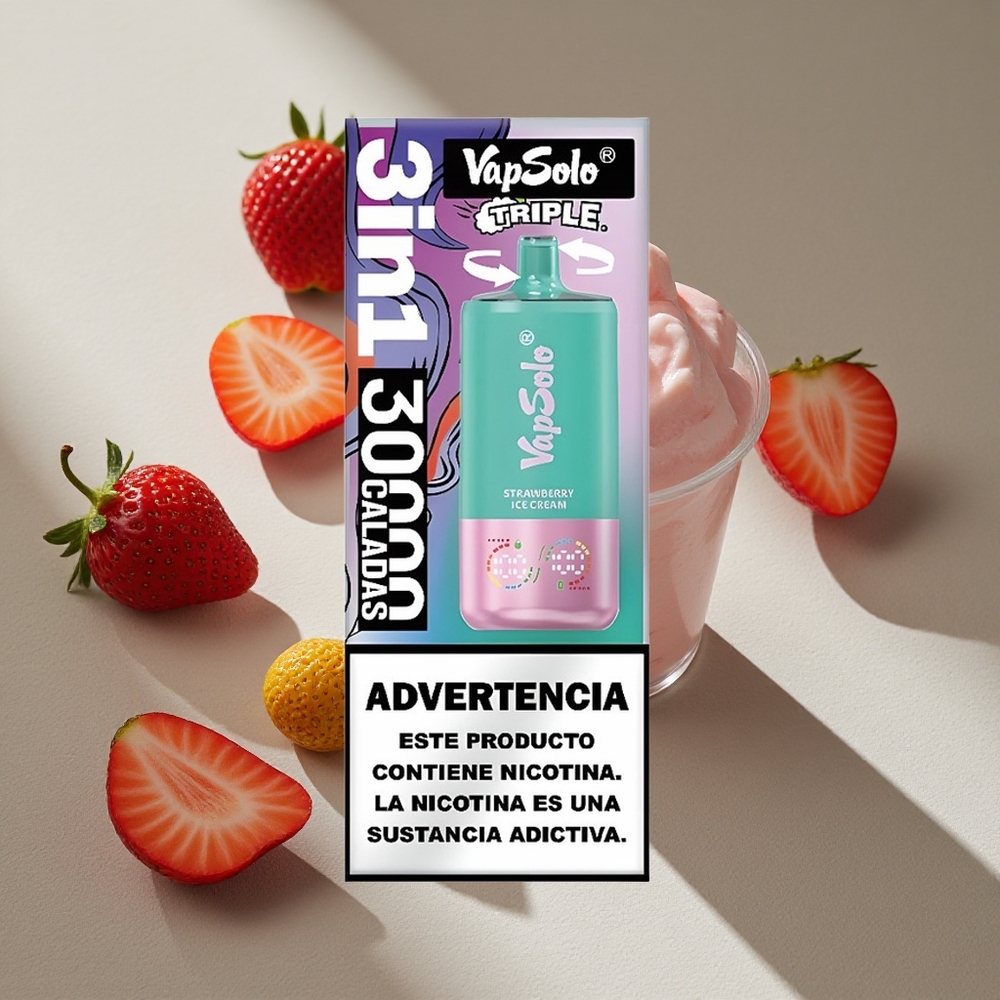 VapSolo Triple 30000 Puffs 40ml Strawberry Ice Cream Type-C Australia wholesale