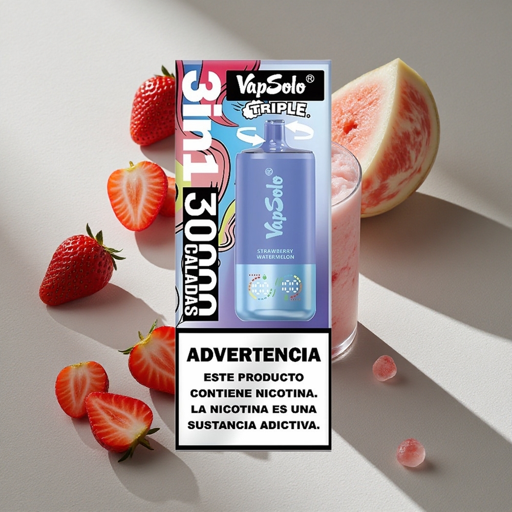 VapSolo Triple 30000 Puffs Strawberry Watermelon & Blueberry Ice Disposable Vape with Type-C Charging Australia Wholesale