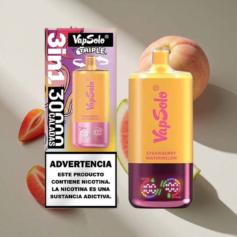 VapSolo Triple 30000 Puffs Strawberry Watermelon & Lemon Peach 40ml Type-C Australia Wholesale
