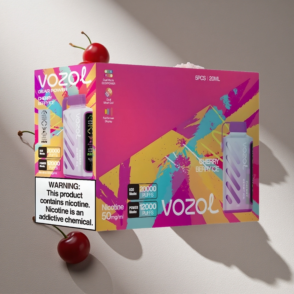 VOZOL Gear Power 20000 Puffs Cherry Berry Ice Dual Mesh Coil Full Screen Display Australia wholesale